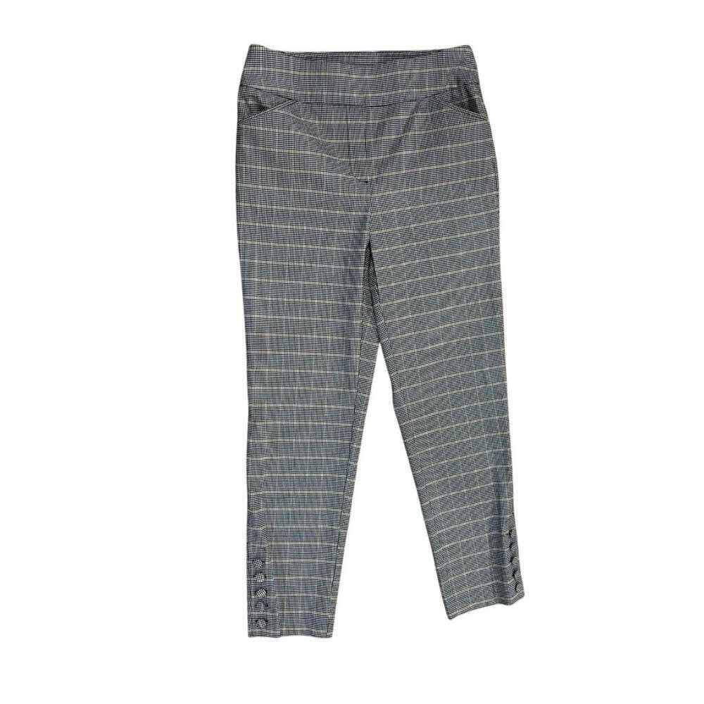 Women's Small Black Plaid Academia Preppy City Pull On Skinny Stretch Flat Pants